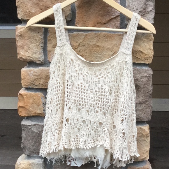 Free people tank boho Coachella festival cowgirl rodeo net crochet embroidery - Picture 7 of 8
